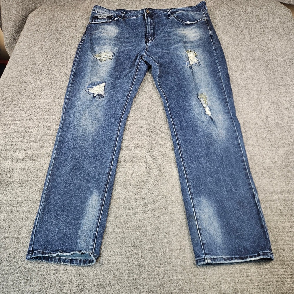 Jewel‎ House Mens Distressed Straight Leg Blue Jeans Size 42 Stretch Denim